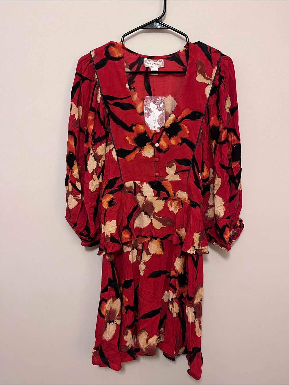 Band of the Free Red Floral Midi Dress with Peplum Waist